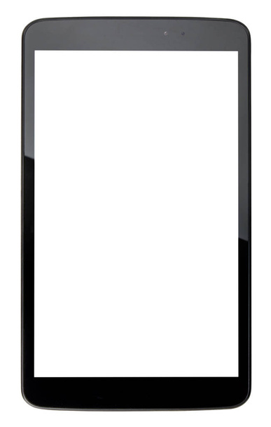 Black tablet pc with blank white screen isolated - Foto, afbeelding
