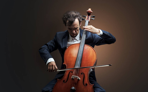 Cellist playing on instrument with empathy - Photo, Image