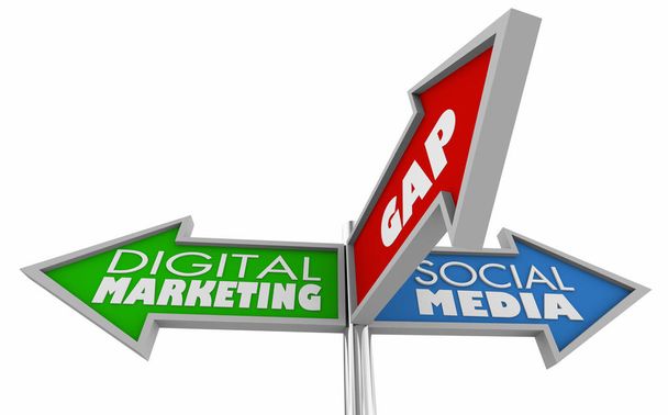 Marketing Digital Social Media Gap Plano de Estratégia Sinais Ilustração 3d
 - Foto, Imagem