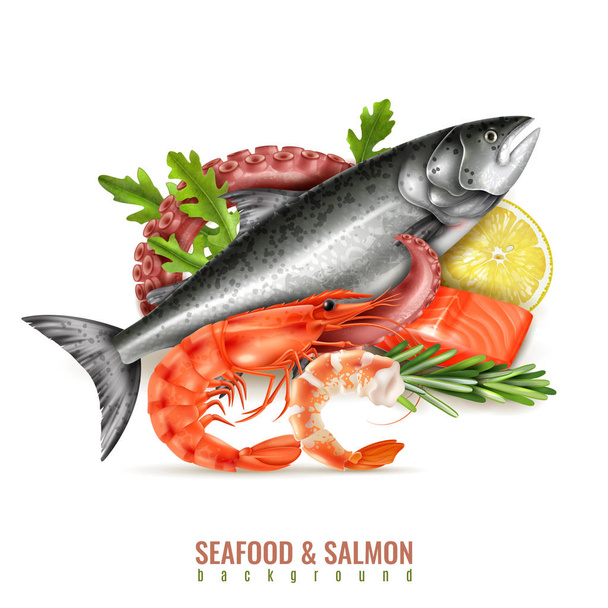 Seafood Salmon Realistic Composition  - Vector, Image