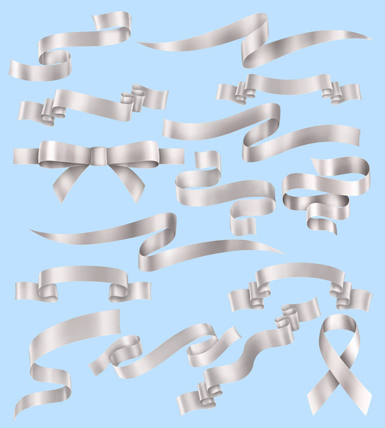 Set of white or silver ribbons, vector collection of banners, EPS 10 contains transparency - Vector, Image