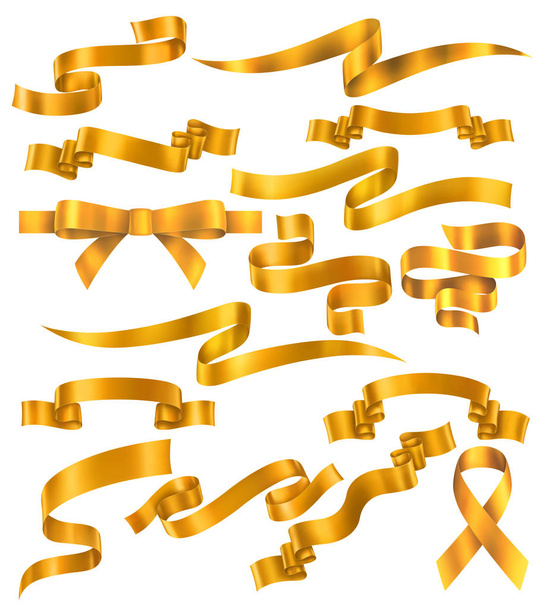 Set van gele of gouden linten, vector collectie van banners, Eps 10 bevat transparantie - Vector, afbeelding