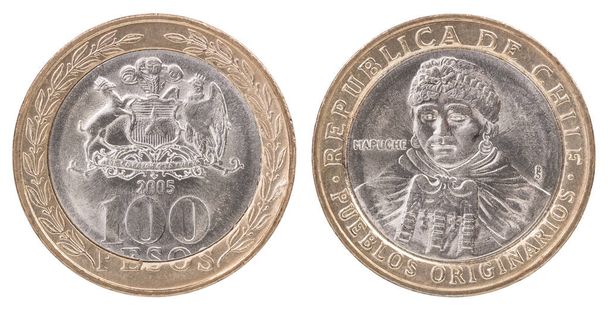 Chilenische Pesos Münze isoliert auf weißem Hintergrund - Set - Foto, Bild