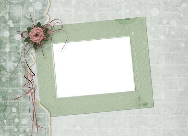 Festive greeting card with beautiful roses and  photo frame for invitations or greetings - 写真・画像