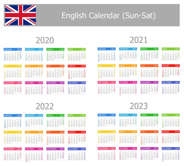 2020-2023 Englanti Tyyppi 1 Kalenteri Sun-Sat valkoisella taustalla
 - Vektori, kuva