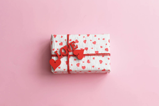 Valentines day concept with hearts and gift box. - Photo, Image