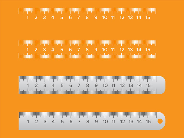 Metallic school rulers. Ruler centimeter, millimeter, decimeter vector illustration - Vector, Image