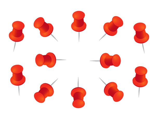Rode drukknopen. Pushpins met schaduwen voor papier memo vector illustratie - Vector, afbeelding