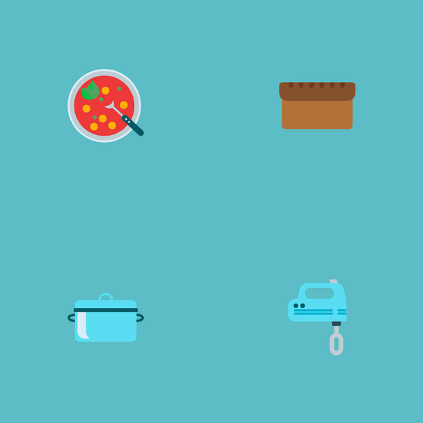 Set of gastronomy icons flat style symbols with mixer, soup, bread and other icons for your web mobile app logo design. - Vector, Image