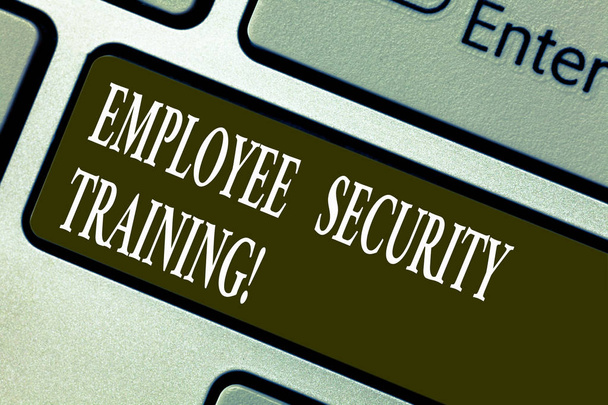Handwriting text writing Employee Security Training. Concept meaning Educating employees about computer security Keyboard key Intention to create computer message pressing keypad idea. - Photo, Image