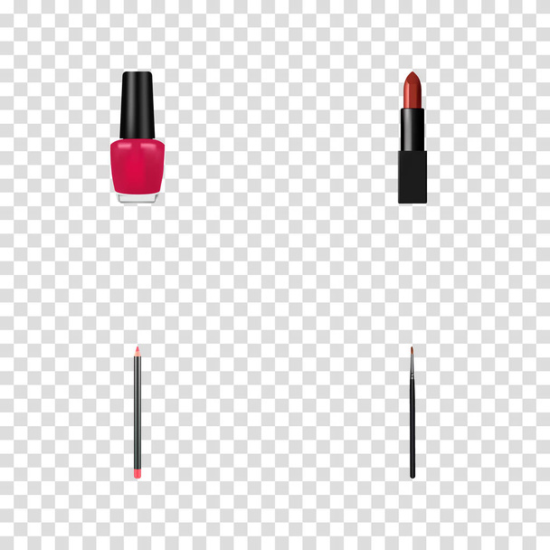 マニキュア、リップ ペンシル、化粧品スティック web モバイル アプリのロゴ デザインのため他のアイコンとドーラン現実的なシンボルの設定します。. - ベクター画像