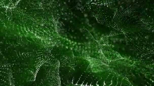 siyah bir arka plan üzerinde beyaz parçacıklar yeşil ışınları ile yavaşça. arka plan. 3D render - Video, Çekim