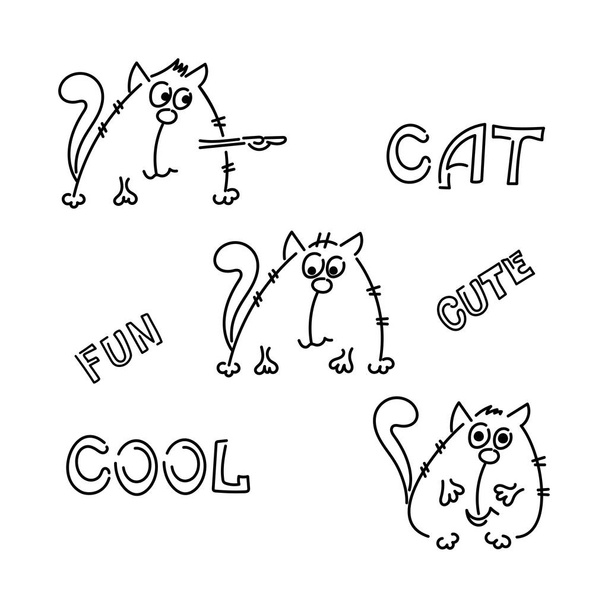 Schattige katten met de woorden kat, cool, leuk, leuk. Vector. - Vector, afbeelding
