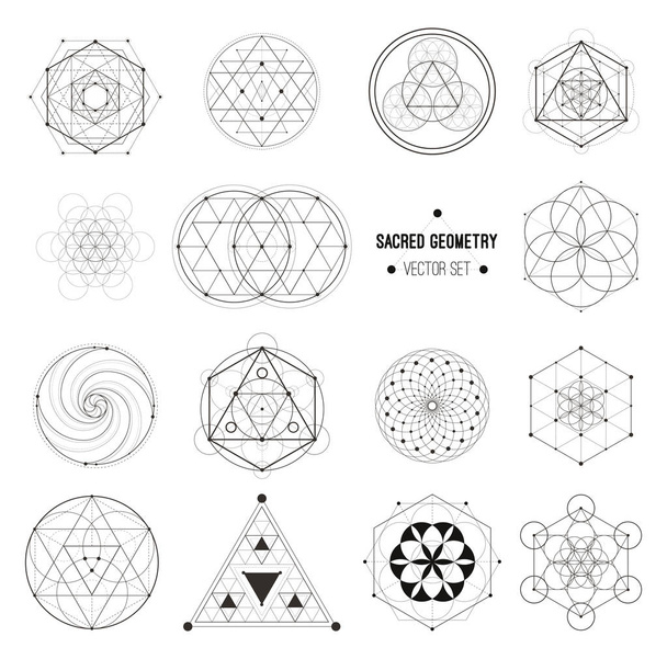 神聖な幾何学のベクトルのデザイン要素です。錬金術、宗教、哲学、精神性、流行に敏感な記号および要素。ベクトルを設定. - ベクター画像