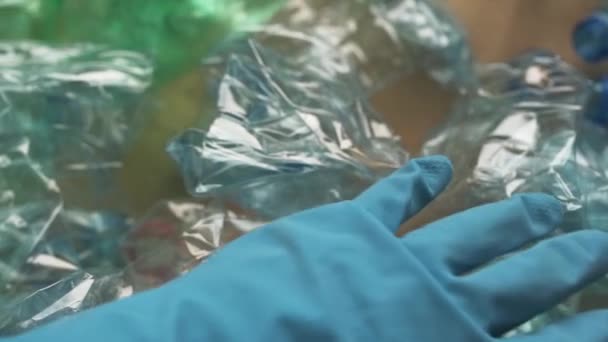 Worker sorting plastic bottles for recycling - Séquence, vidéo