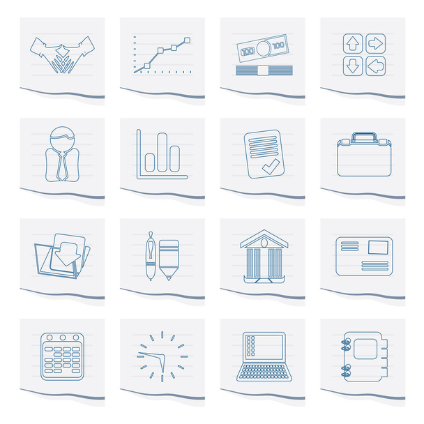 Business and Office icons on a piece of paper - Vector Icon Set - Vettoriali, immagini