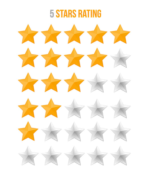 Yellow 5 star rating isolated on white background. Feedback concept for Customer service. Vector template. - Vector, Image