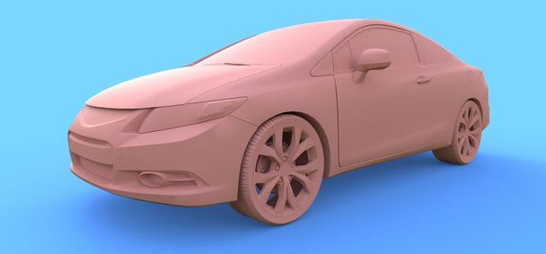 Rózsaszín kis sportkocsi kupé. 3D-s renderelés - Fotó, kép