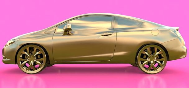 Золотой маленький спортивный автомобиль купе. 3d-рендеринг
 - Фото, изображение