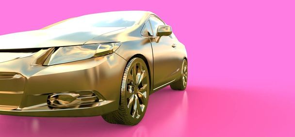 Gold mały samochód sportowy coupe. renderowania 3D - Zdjęcie, obraz