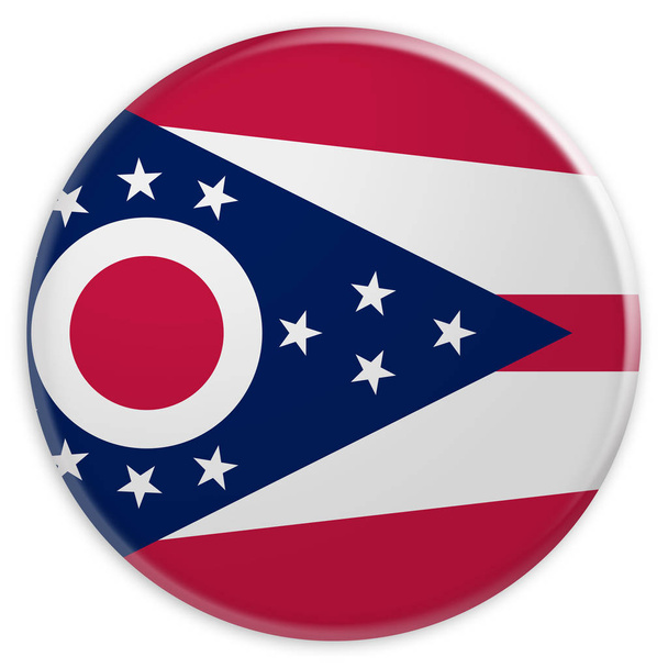 私たちの状態を持つボタン: オハイオ州旗バッジ白背景の 3 d 図 - 写真・画像