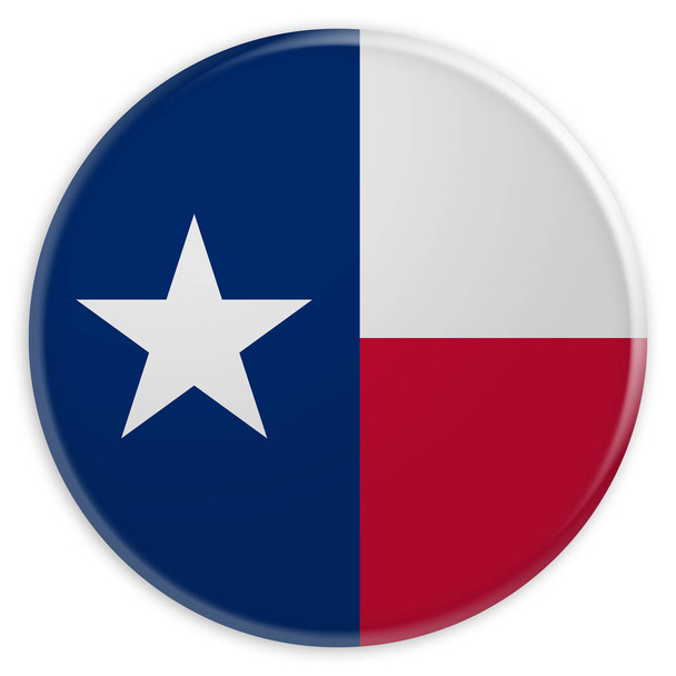 Botão Estado dos EUA: Ilustração 3D do emblema da bandeira de Texas no fundo branco
 - Foto, Imagem