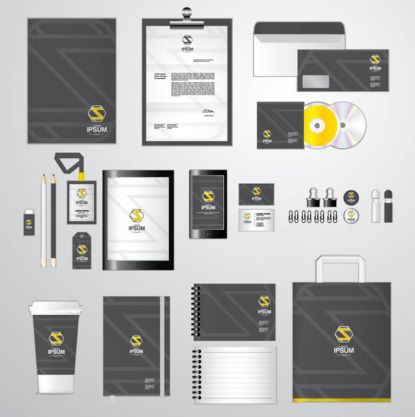 Identyfikacja wizualna szablon dla firmy zawiera Cd Cover, wizytówki, folder, linijki, koperty i list głowy wzory, zestaw 7 - Wektor, obraz