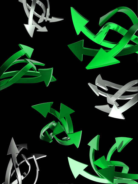 Conjunto de flechas verdes sobre negro
 - Foto, Imagen