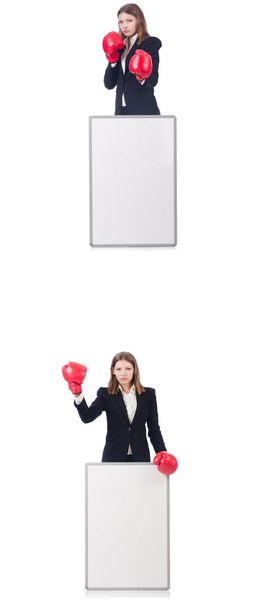 Žena boxer s prázdnou deskou na bílém  - Fotografie, Obrázek