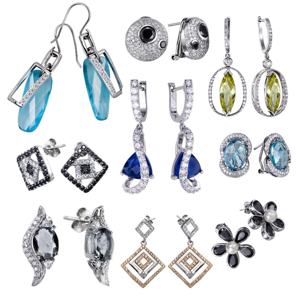 Earrings with zircon and expensive big gemstones - Photo, Image