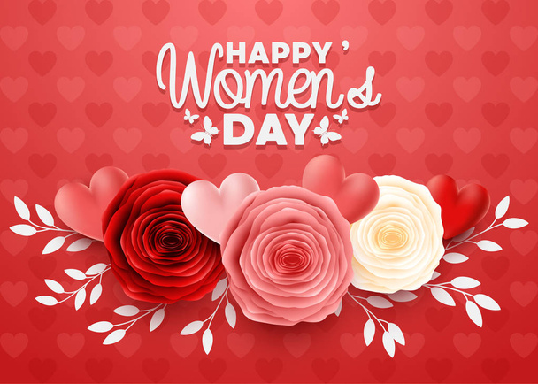 Happy International Women's Day with hearts background - Vettoriali, immagini