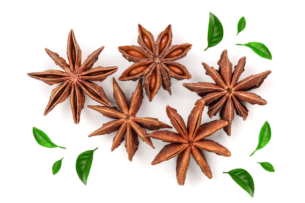 Star anise isolated on white background. Top view - Photo, Image