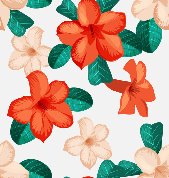 Seamless floral pattern with tropical flowers.Foliage seamless pattern in hawaiian style use for print fabric,textile,wallpaper,background - Vektör, Görsel
