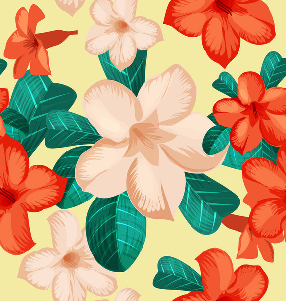 Seamless floral pattern with tropical flowers.Foliage seamless pattern in hawaiian style use for print fabric,textile,wallpaper,background - Διάνυσμα, εικόνα