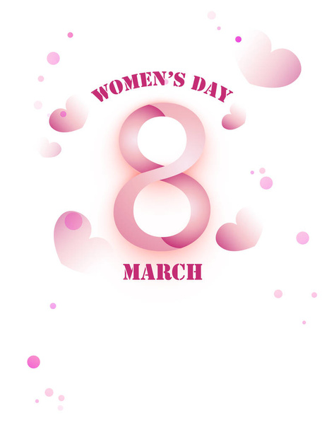 8 March Happy Women's Day greeting card design decorated with hearts. - Vector, imagen