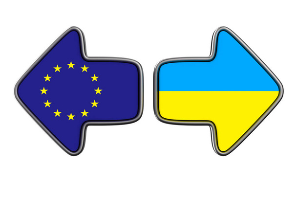flag EU and ukraine on white background. Isolated 3D illustration. - Foto, afbeelding