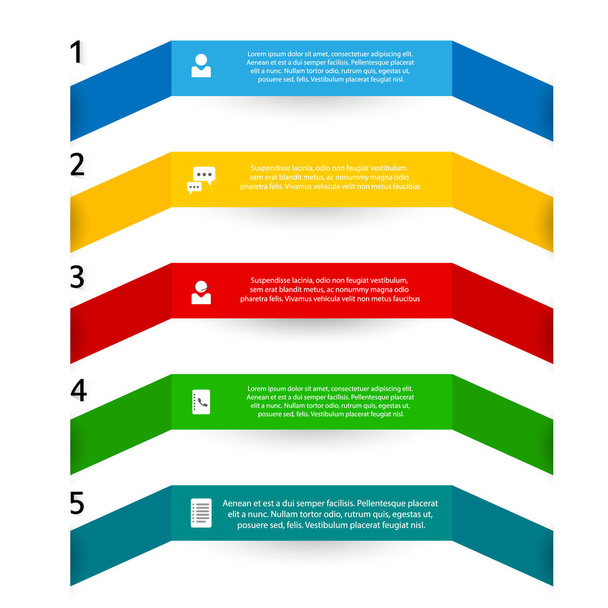 Infografica a cinque colori della carta piegata vettoriale con semplici icone aziendali
 - Vettoriali, immagini