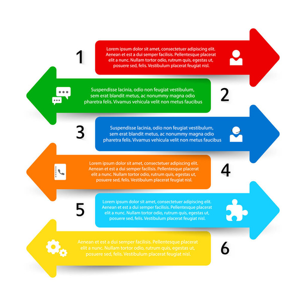 Vektor-Infografik sechs Farbpfeile mit Geschäftssymbolen - Vektor, Bild