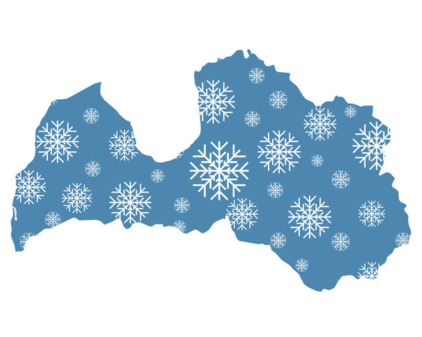 Χάρτης της Λετονίας με νιφάδες χιονιού - Διάνυσμα, εικόνα