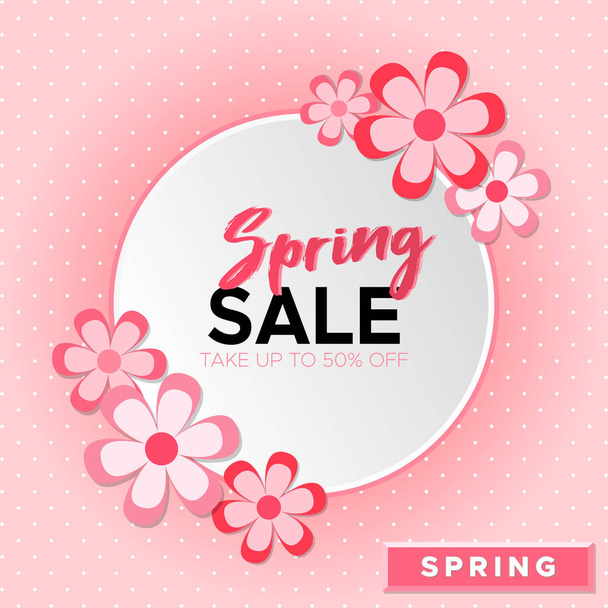 Spring Sale day! Take up to 50% off. Vector lettering illustration with flowers on pink background. Illustration for Woman and Mother day - Vektori, kuva