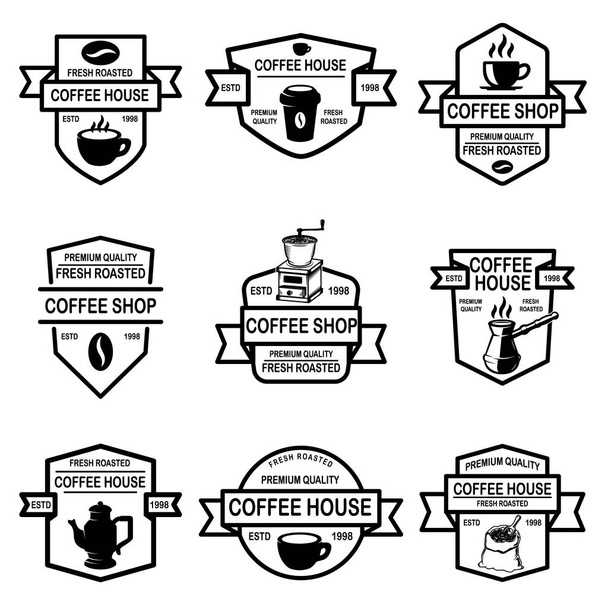 Set of coffee shop emblems. Design elements for logo, label, sign, badge. Vector illustration - Fotó, kép