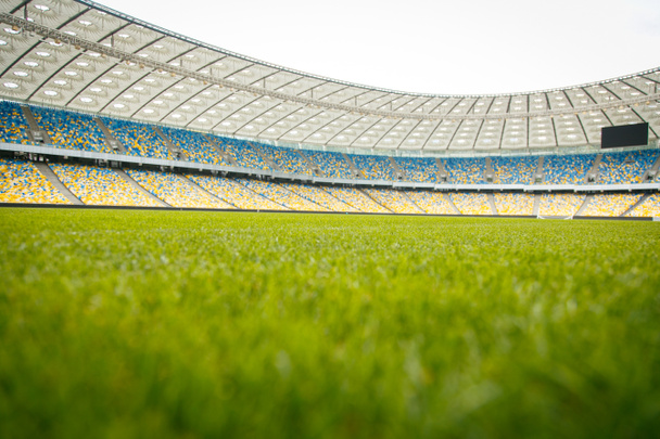 Zomer, een stadion van groen gras, loopt en springt - Foto, afbeelding