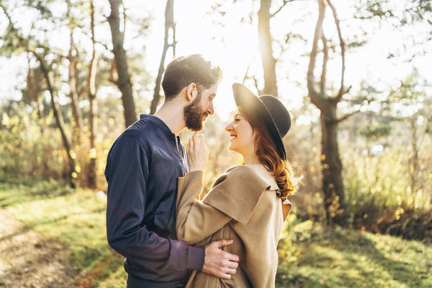 Happy young romantic couple spend time together outdoor - Fotoğraf, Görsel