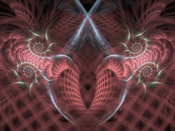 rosa und blau karierte Spiralen flammen fraktal - Foto, Bild