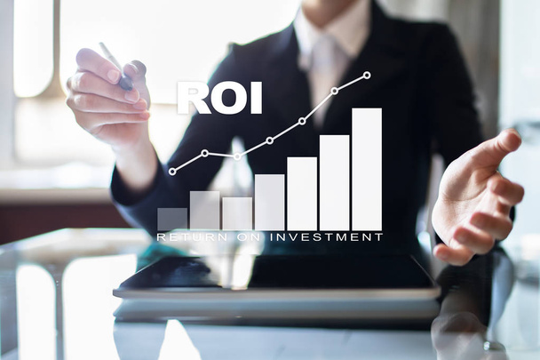 ROI γράφημα, απόδοση των επενδύσεων, η χρηματιστηριακή αγορά και εμπορική επιχείρηση και Internet έννοια. - Φωτογραφία, εικόνα