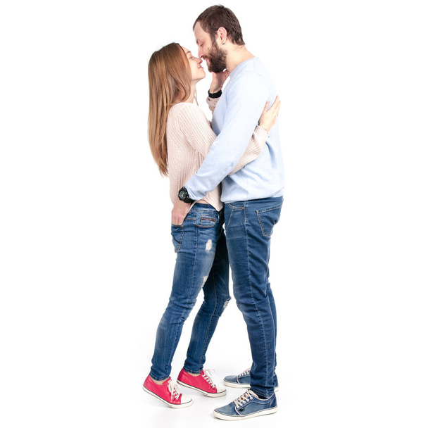 Beautiful young man and woman hug tenderness - Zdjęcie, obraz
