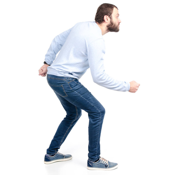 Man in jeans runs - Foto, Imagem
