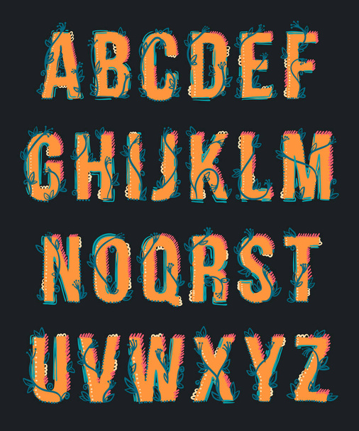 Floral font with flower . hand drawn Alphabet, letters set, vector design - Vektör, Görsel