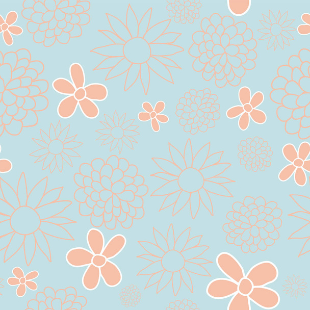 Blue and Peach Floral Seamless Pattern Design - Vector, Image
