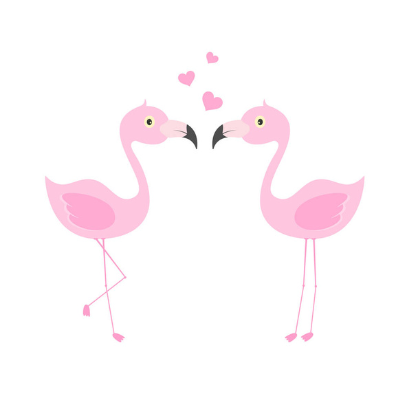 Pink flamingo couple in love. Exotic lovely birds. - Διάνυσμα, εικόνα